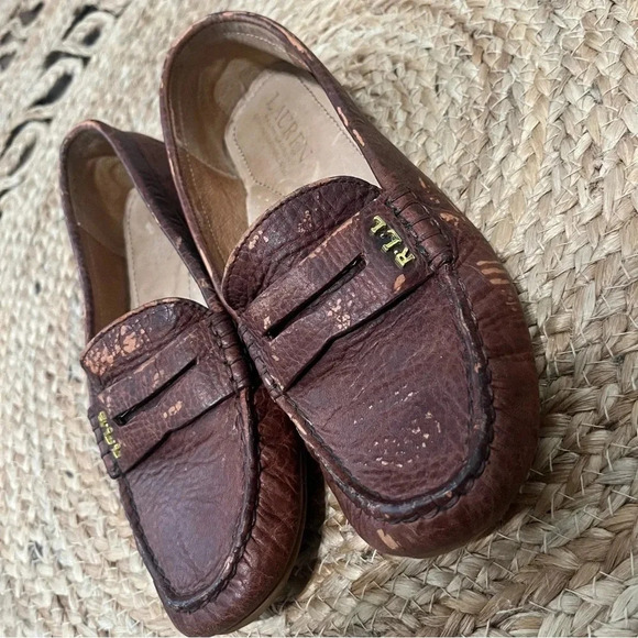 LRL Ralph Lauren Belen Penny Loafers Brown Leather Moc Round Toe Shoes 6 B - Picture 2 of 5